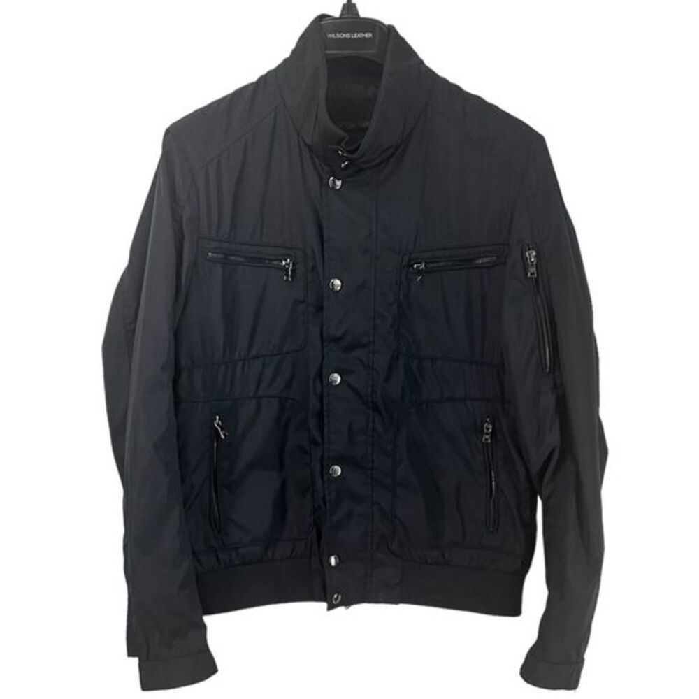 Calvin Klein Men’s Bomber Jacket Black 6-Pocket Zipper w Snap Button Size Medium